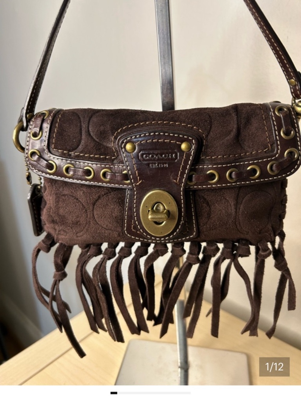 Coach Legacy Suede Fringe Legacy Wristlet - Brown Suede Boho